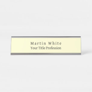 Cream Color Plain Elegant Professional Modern Desk Name Plate