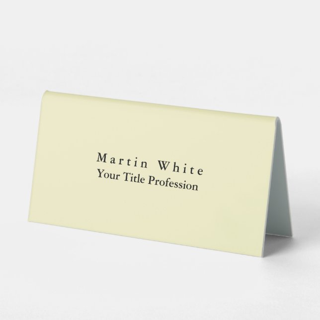 Cream Color Plain Elegant Professional Modern Table Tent (Front)