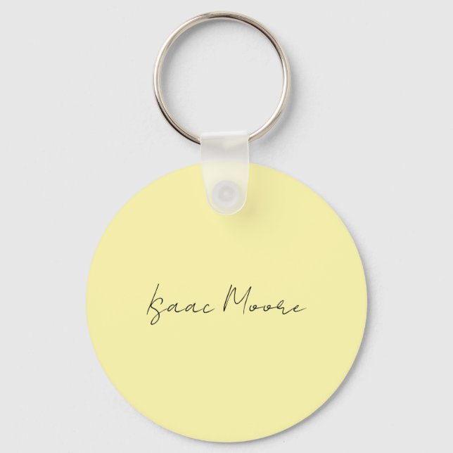 Cream Color Plain Elegant Script Calligraphy Name Keychain (Front)