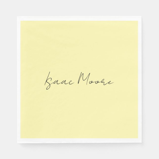 Cream Color Plain Elegant Script Calligraphy Name Napkins (Front)