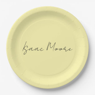 Cream Color Plain Elegant Script Calligraphy Name Paper Plates