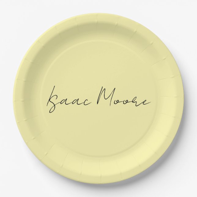 Cream Color Plain Elegant Script Calligraphy Name Paper Plates (Front)