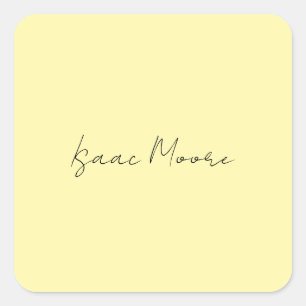 Cream Color Plain Elegant Script Calligraphy Name Square Sticker