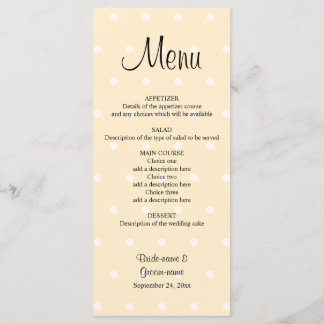 Cream Color Polka Dot Wedding Menu