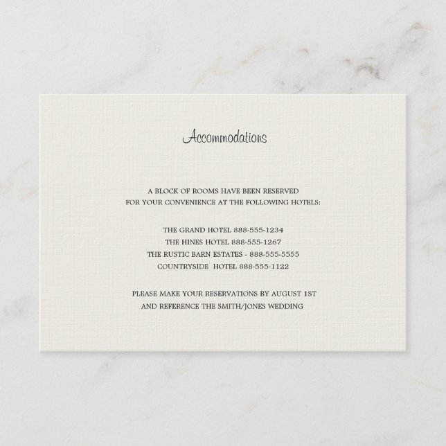 Cream colored Accommodations Card (Front)