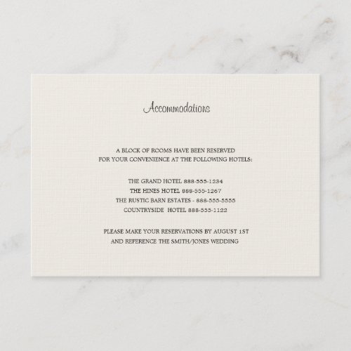 Cream colored Accommodations Card