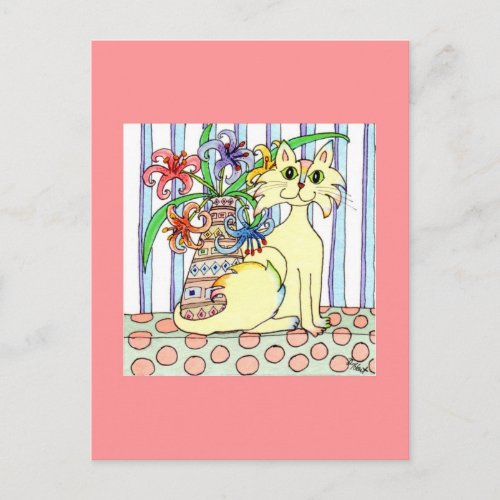 Cream_Colored Cat with Pastel Lilies Postcard