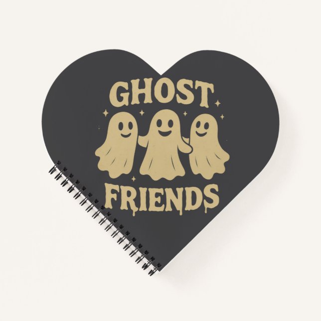 Cream Colored Ghost Friends Spiral Notebook (Front)
