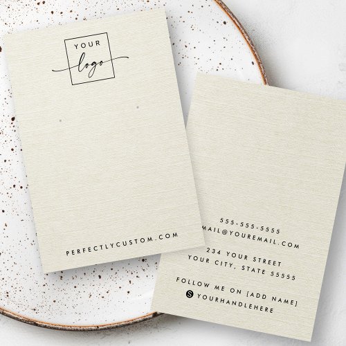 Cream colored linen look logo earring display card
