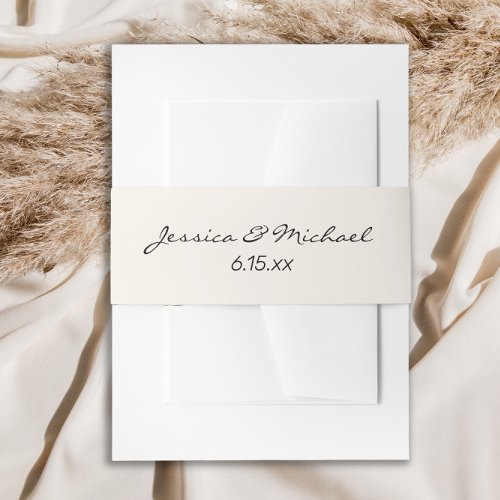 Cream Colored Modern Script Wedding Names Date Invitation Belly Band