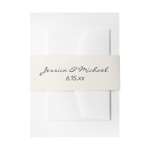 Cream Colored Modern Script Wedding Names Date Invitation Belly Band