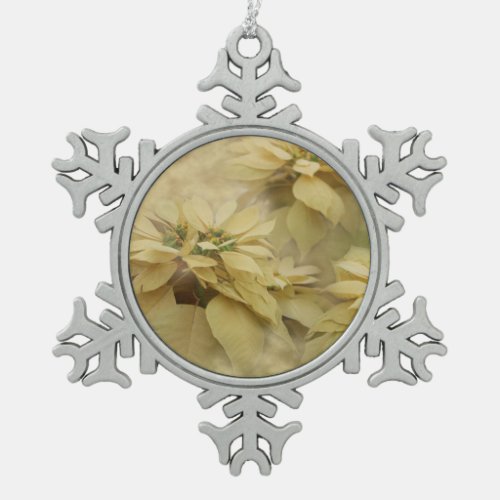 Cream Colored Poinsettias Digital Art Snowflake Pewter Christmas Ornament
