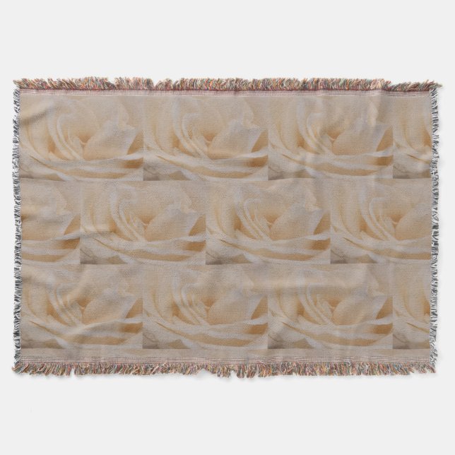 Cream Colored Rose Closeup Throw Blanket (Front)