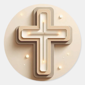 Cream Colour Cristian Cross  Classic Round Sticker