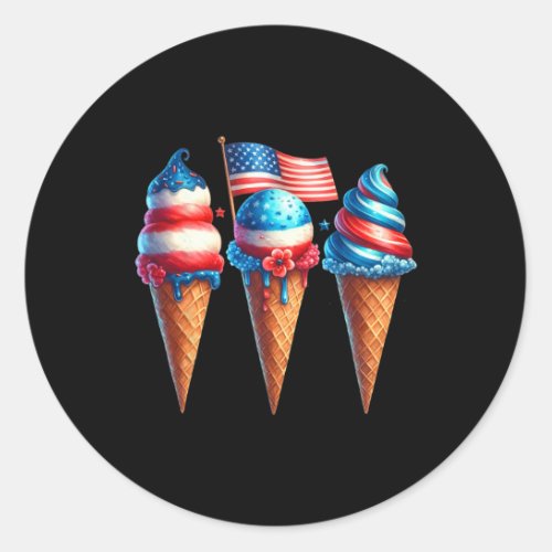 Cream Cone Scoops Designed American Flag 4th Of Ju Classic Round Sticker