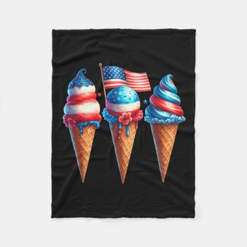 Cream Cone Scoops Designed American Flag 4th Of Ju Fleece Blanket