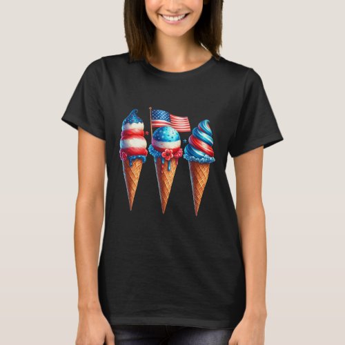 Cream Cone Scoops Designed American Flag 4th Of Ju T_Shirt