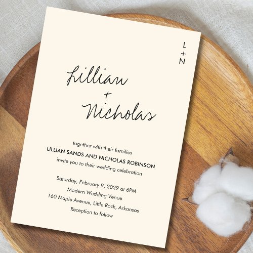 Cream Contemporary Script Modern Wedding Invitation