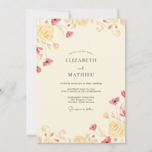 Cream Coral Poppy Wedding Invitation