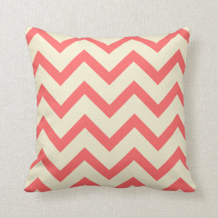 Cream & Coral Red Chevron Zigzag Pattern Throw Pillow