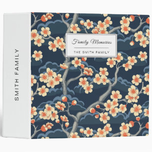 Cream Coral Sakura Navy Blue Floral Pattern 3 Ring Binder