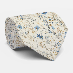 Cream & Cornflower Wildflower Wedding Neck Tie
