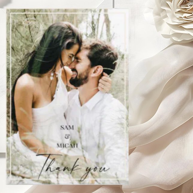 Cream Couple Photo Names Wedding Blank Thank You (Creator Uploaded)