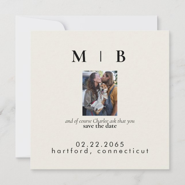 Cream Couple with Pet Photo Wedding Announcement (Front)