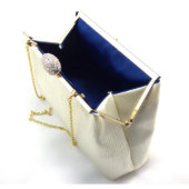 Cream Crinkle And Navy Blue Evening Clutch (Inside)