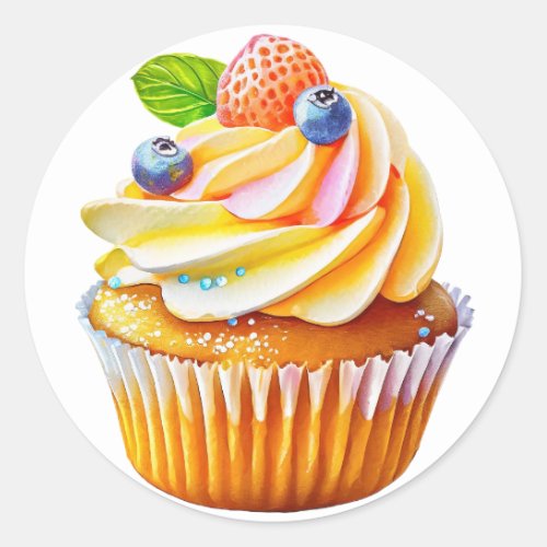 Cream cupcake with berries birthday  classic round sticker