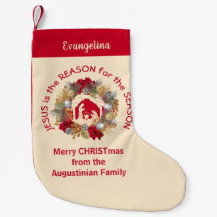 Cream Custom JESUS IS THE REASON Christian Small Christmas Stocking