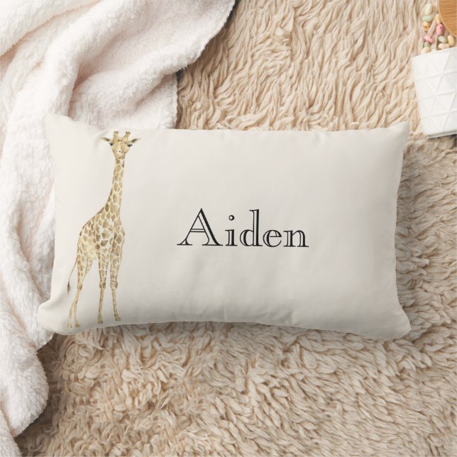 Cream Cute Giraffes Name Lumbar Pillow (Blanket)