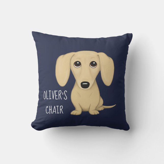 Cream Dachshund Cartoon Wiener Dog Personalized Throw Pillow (Front)