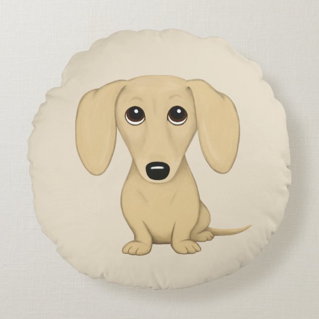 Cream Dachshund Cute Cartoon Wiener Dog Round Pillow (Front)