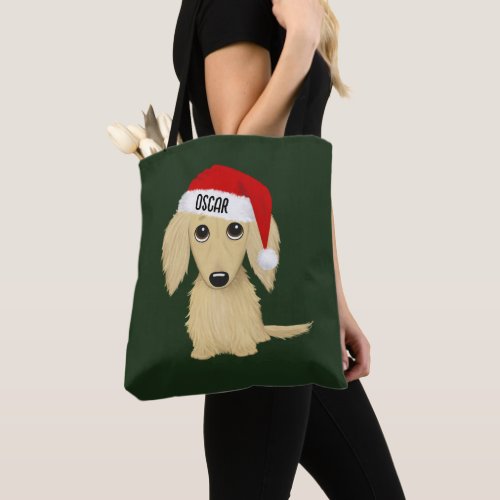 Cream Dachshund Cute Santa Dog Christmas Custom Tote Bag