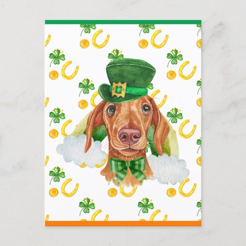 Cream Dachshund Dog Shamrock St Patricks Day Holiday Postcard