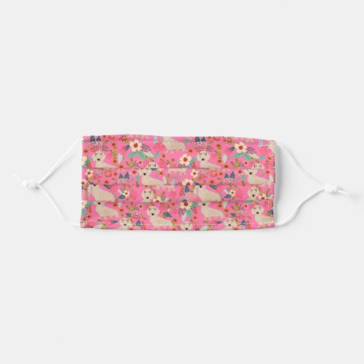 Cream dachshund dogs pink floral adult cloth face mask (Front, Folded)