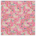 Cream dachshund dogs pink vintage florals fabric