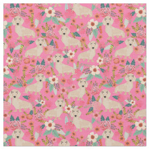 Cream dachshund dogs pink vintage florals fabric
