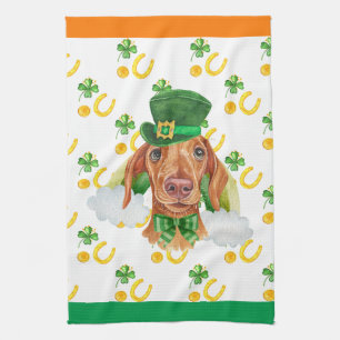Cream Dachshund Holiday Home Decor St Patricks Day Kitchen Towel