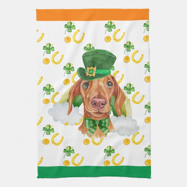 Cream Dachshund Holiday Home Decor St Patricks Day Kitchen Towel (Vertical)