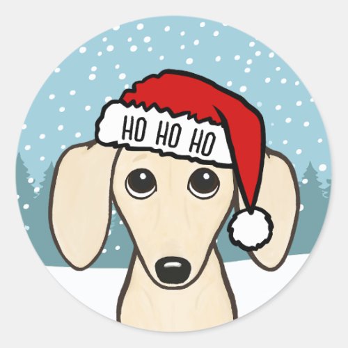 Cream Dachshund Santa Cute Wiener Dog Custom Classic Round Sticker