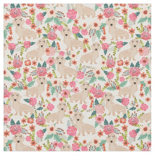 Cream dachshund vintage florals fabric