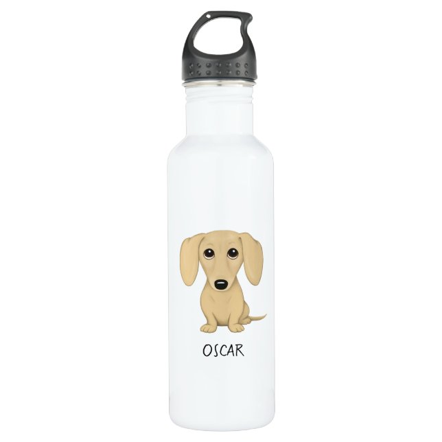 Cream Dachshund with Custom Text Stainless Steel Water Bottle (Front)