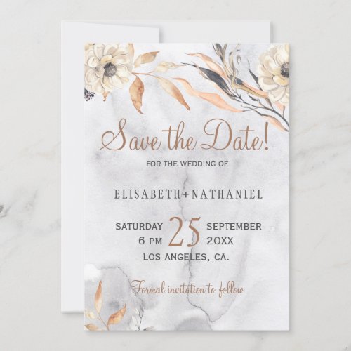 Cream dahlia elegant watercolor washed wedding save the date