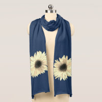Cream Daisies shown on a Navy Scarf
