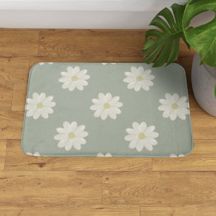 Cream Daisy Sage Green Modern Floral Bath Mat