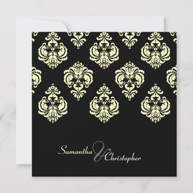 Cream Damask/black wedding invitations (Front)