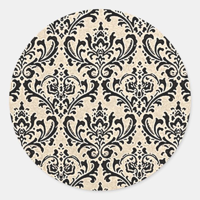Cream Damask ~ Classic Round Sticker (Front)