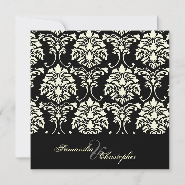 Cream damask, custom wedding invitations (Front)